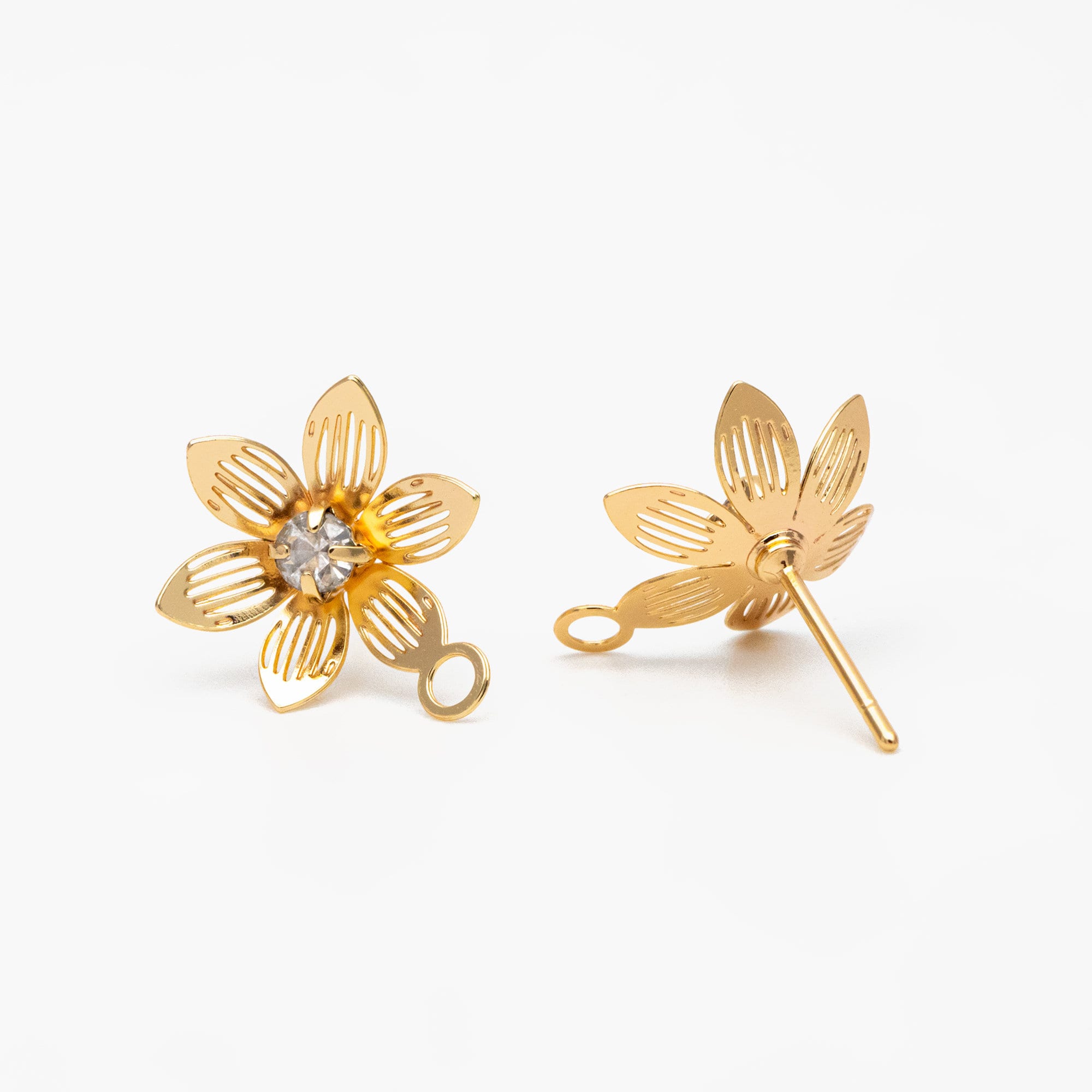 10pcs CZ Pave Gold Flower Earring with Loop, Gold Plated Brass, Jewelry Making, Diy Material, Jewelry Supplies (GB-3742)